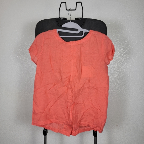 C&C California Orange Scoop Neck Short Sleeve Button Back Linen Top size XS - Picture 1 of 6